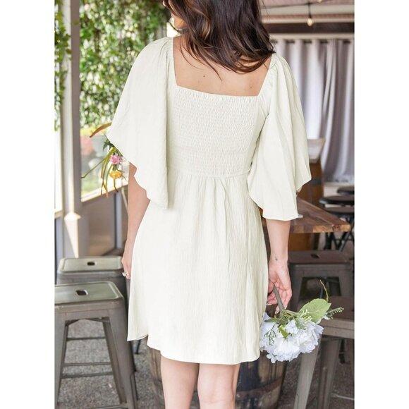 Womens Dresses White Spring Summer Deep V Neck Elegant Bow tie Mini Dress - Picture 3 of 4